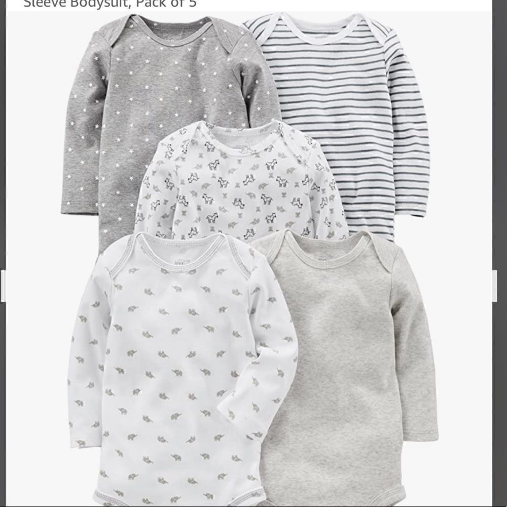 Simple Joys by Carter's Unisex Long-Sleeve Bodysuit, Pack of 5